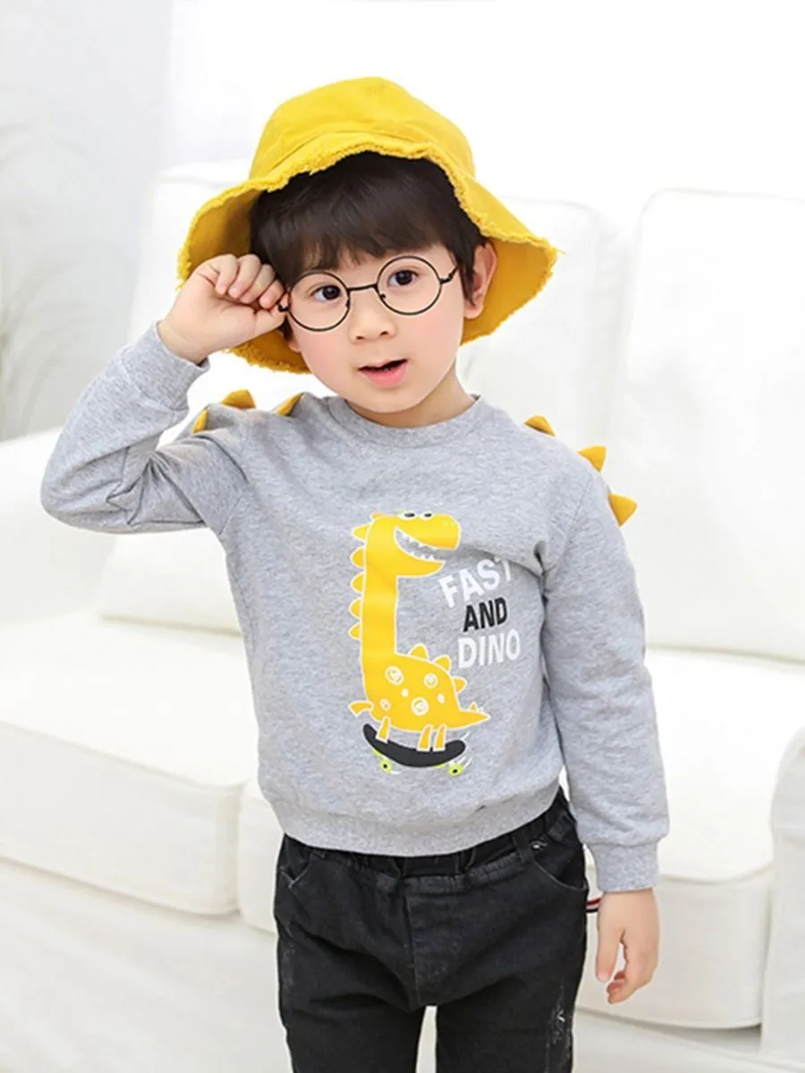 Toddler Baby Cool Fast and Dino Dinosaur Printed Pullover 3 Colors