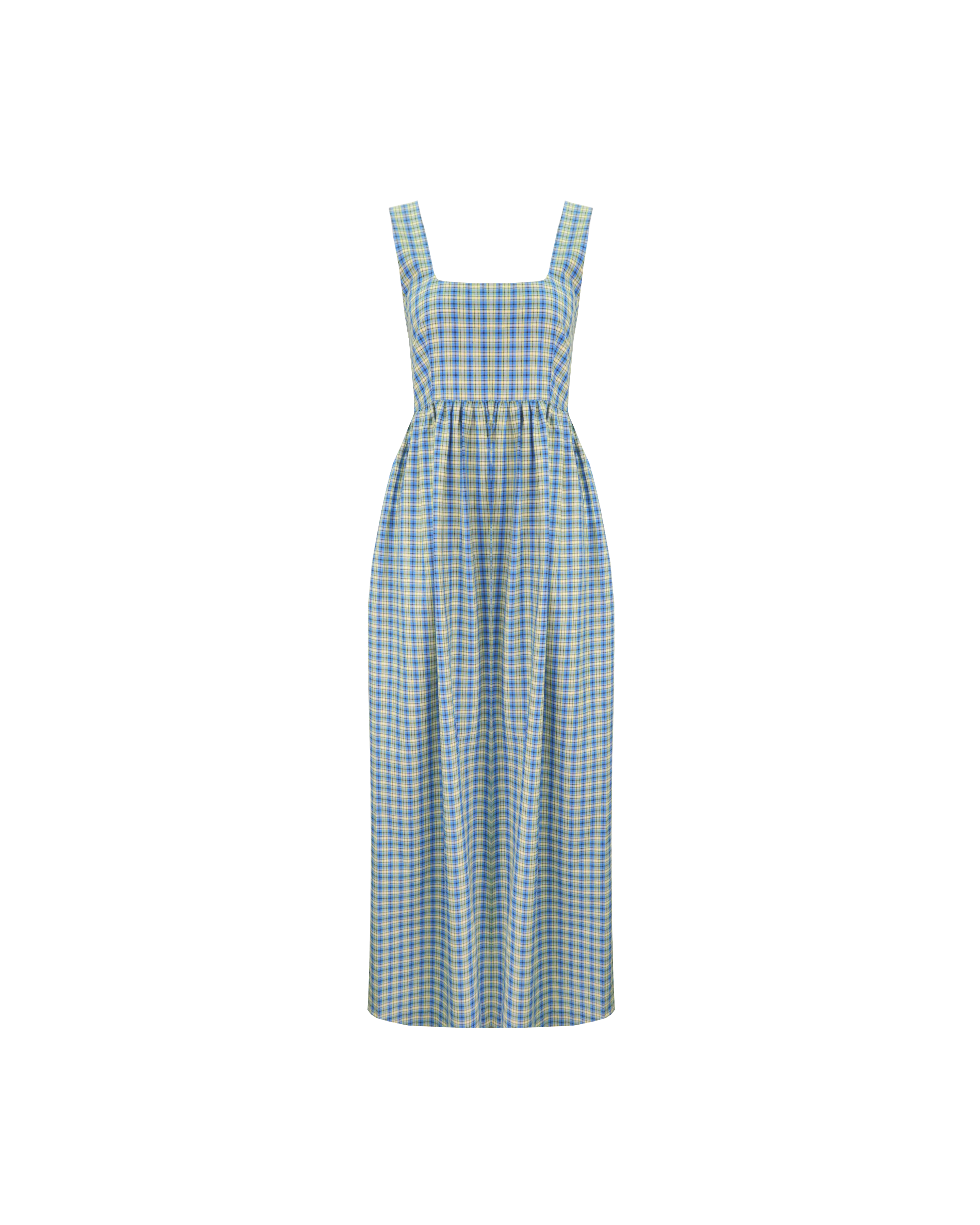 TULIP MAXI DRESS BLUE YELLOW CHECK