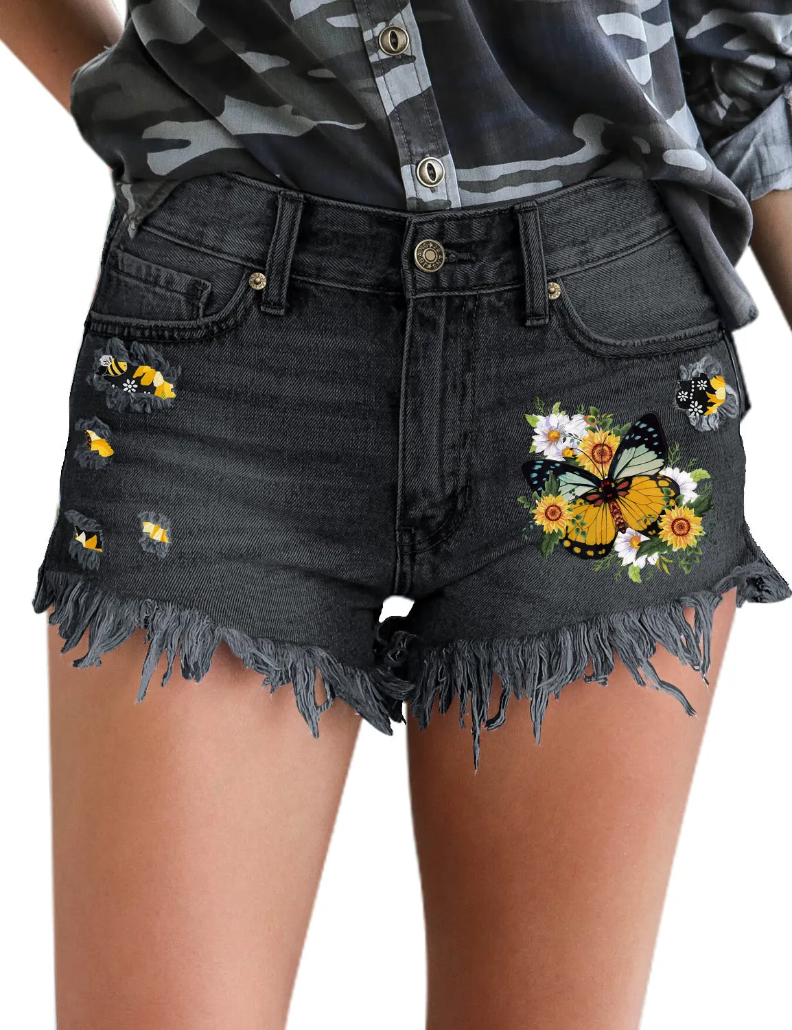 Vetinee Women's High Waisted Jean Shorts Ripped Stretchy Casual Summer Denim Shorts