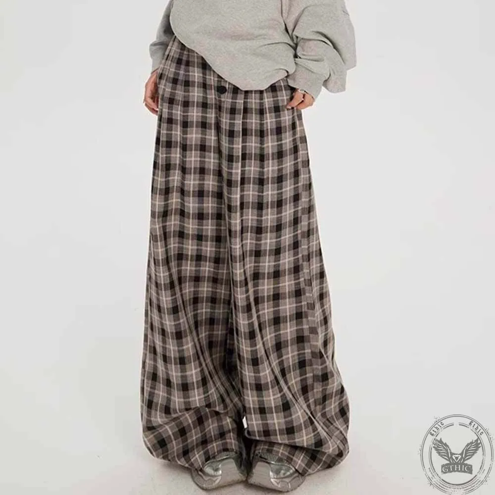 Vintage High Waist Plaid Design pants