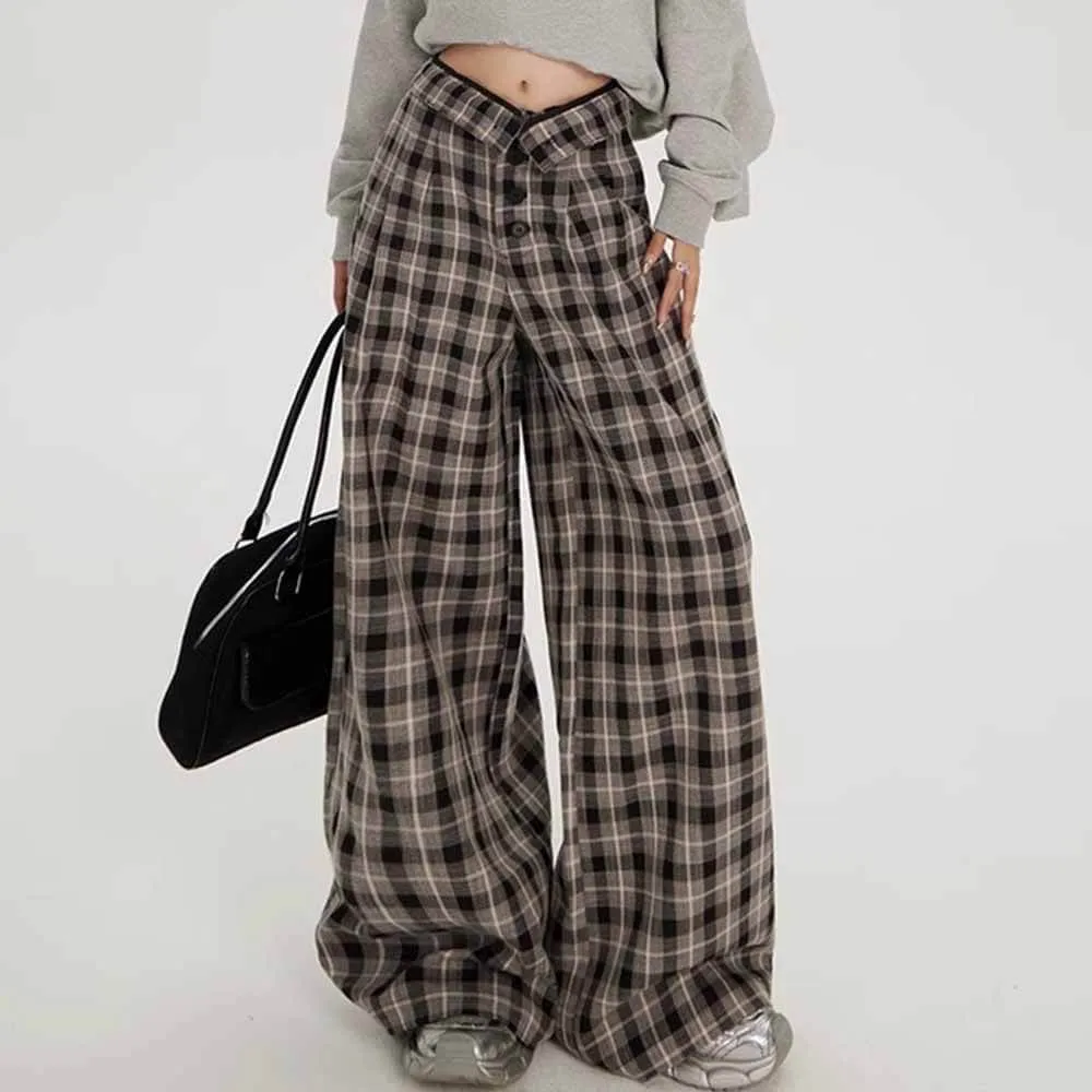 Vintage High Waist Plaid Design pants