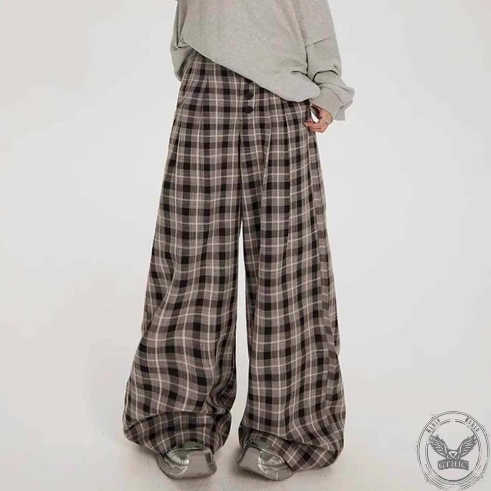 Vintage High Waist Plaid Design pants