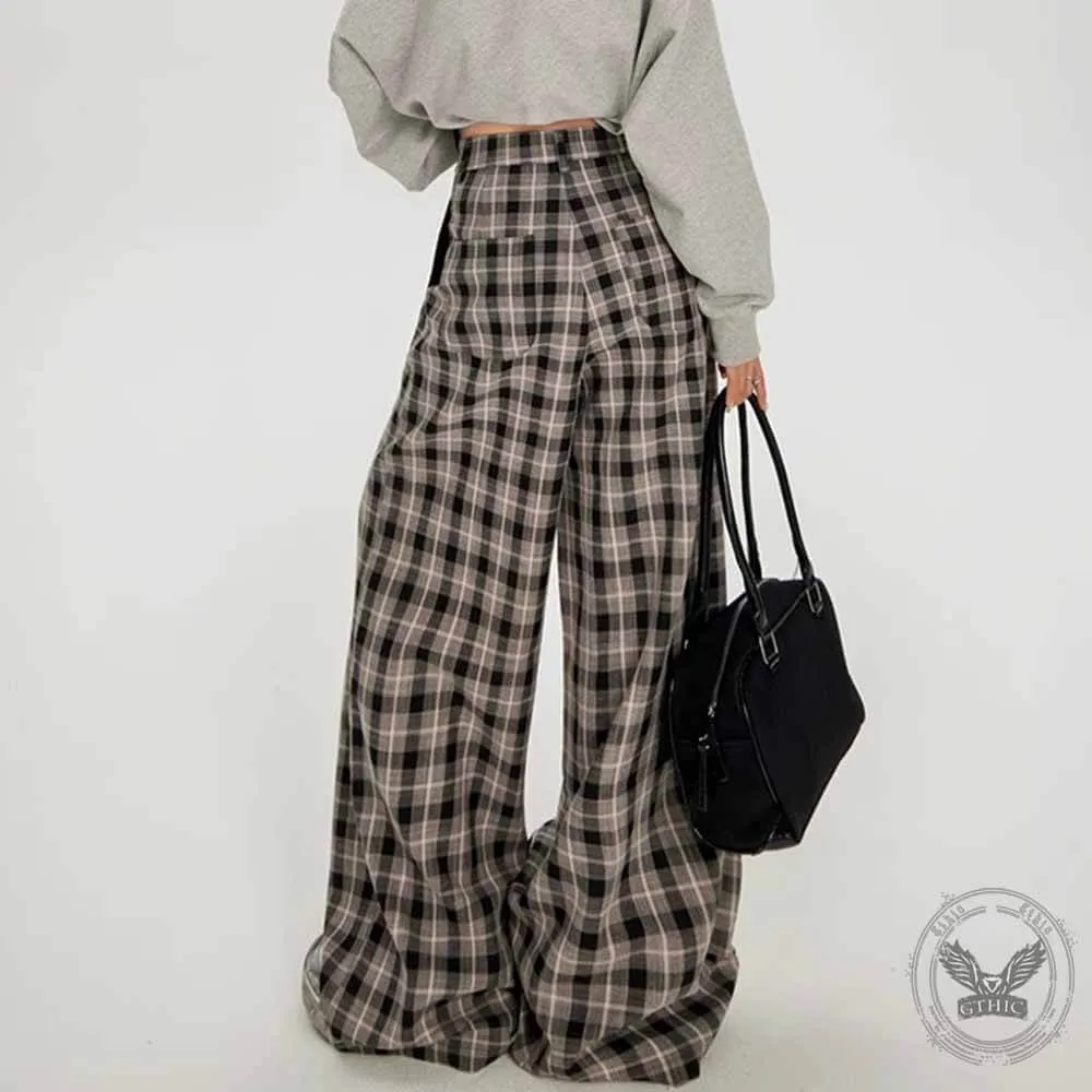 Vintage High Waist Plaid Design pants