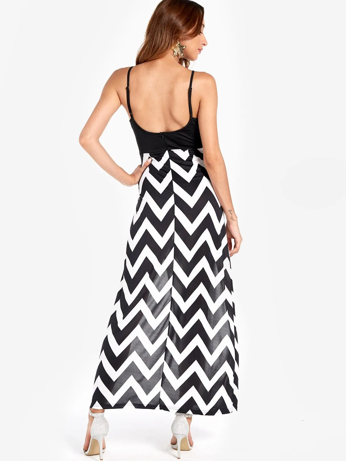 Wholesale Black Square Neck Sleeveless Wave Backless Maxi Dresses