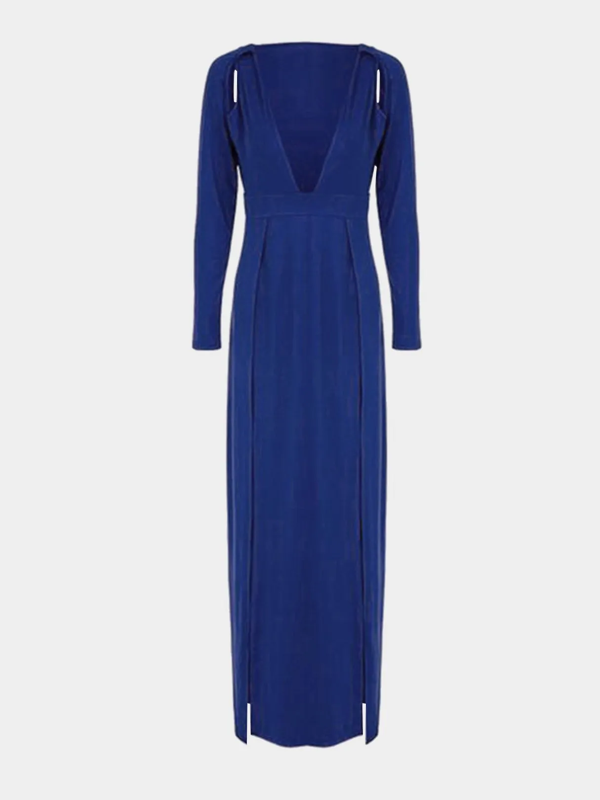 Wholesale Blue V-Neck Long Sleeve Irregular Hem Maxi Dress