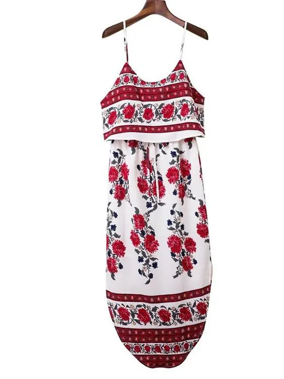 Wholesale Floral Print Drawstring Waist Maxi Dress