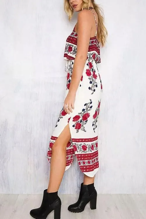 Wholesale Floral Print Drawstring Waist Maxi Dress