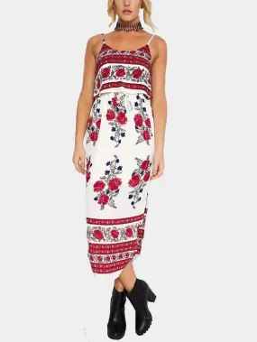 Wholesale Floral Print Drawstring Waist Maxi Dress