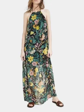 Wholesale Halter Floral Print Backless Maxi Dress