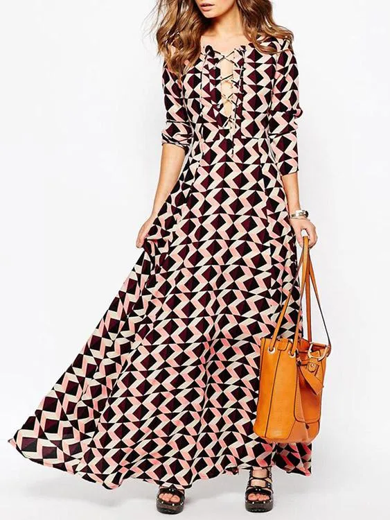 Wholesale Long Sleeve Geometrical Maxi Dress