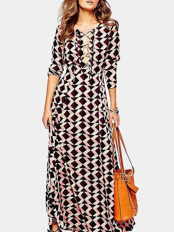 Wholesale Long Sleeve Geometrical Maxi Dress