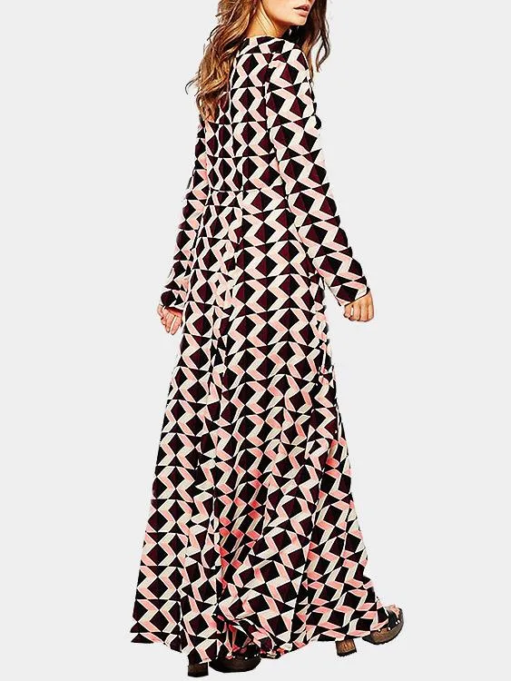 Wholesale Long Sleeve Geometrical Maxi Dress