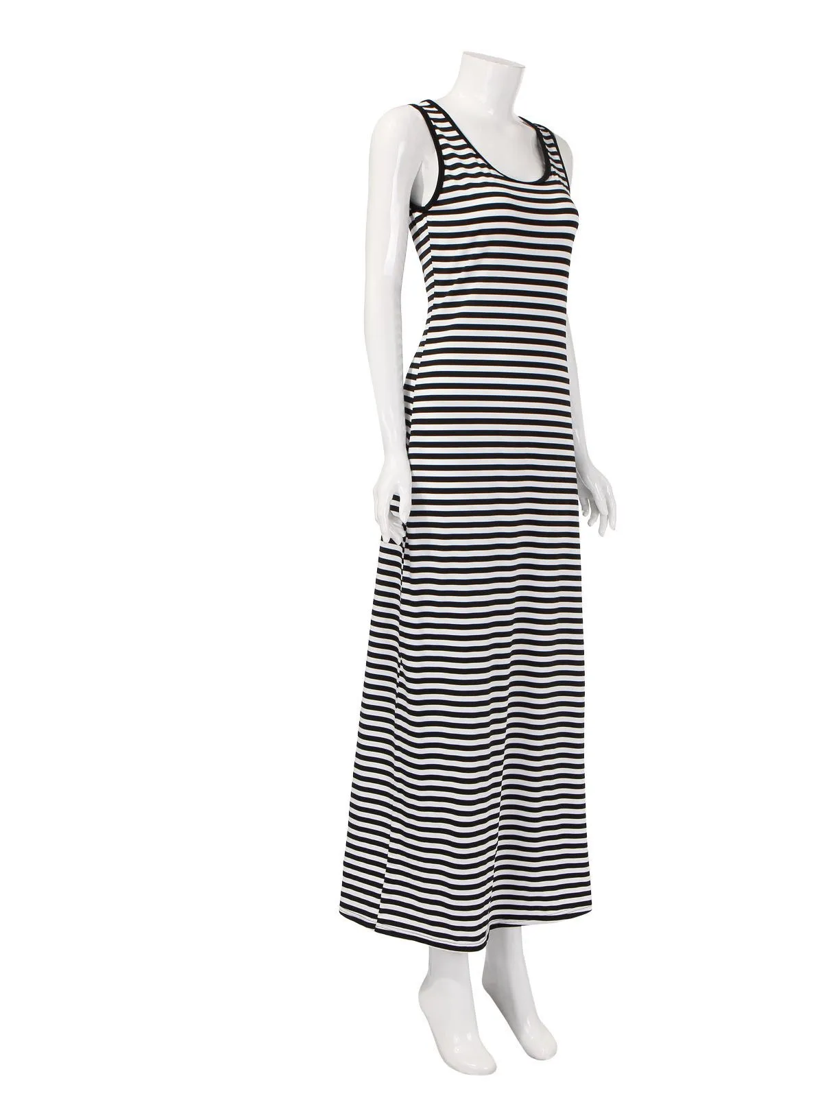 Wholesale Round Neck Stripe Sleeveless Maxi Dress