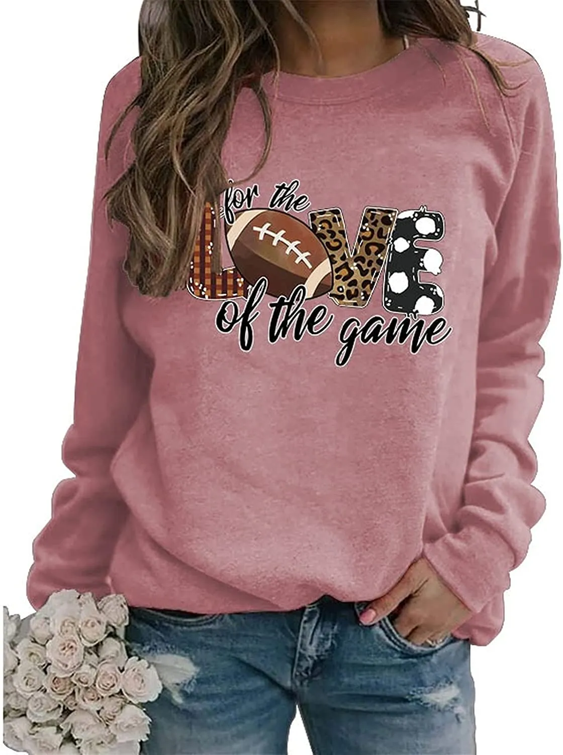 Women for The Love of The Game Football Sweatshirt Leopard Print Graphic Shirt