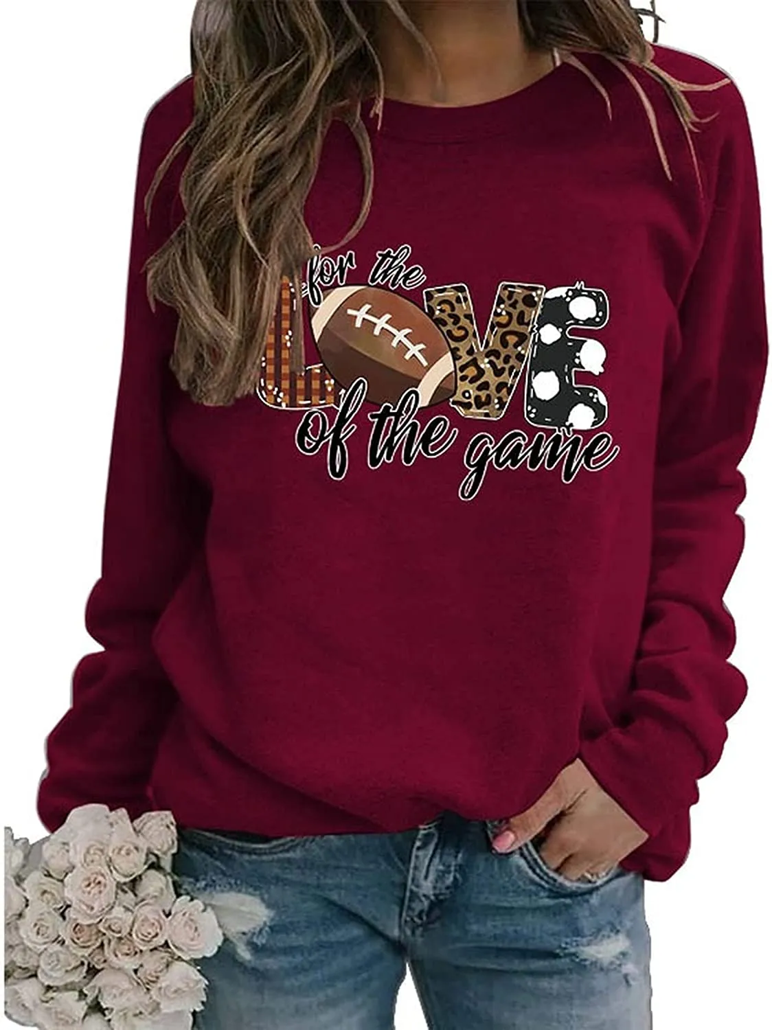 Women for The Love of The Game Football Sweatshirt Leopard Print Graphic Shirt