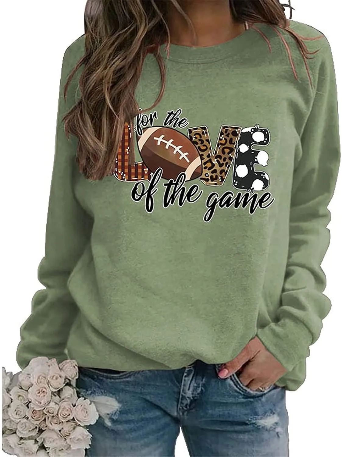 Women for The Love of The Game Football Sweatshirt Leopard Print Graphic Shirt