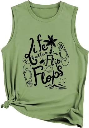 Women Summer Tank Tops Life is Better in Flip Flops Sleeveless Shirt