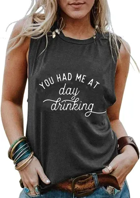 Women You Had Me at Day Drinking Tank Short Sleeve Shirts (Large,1DarkGray)