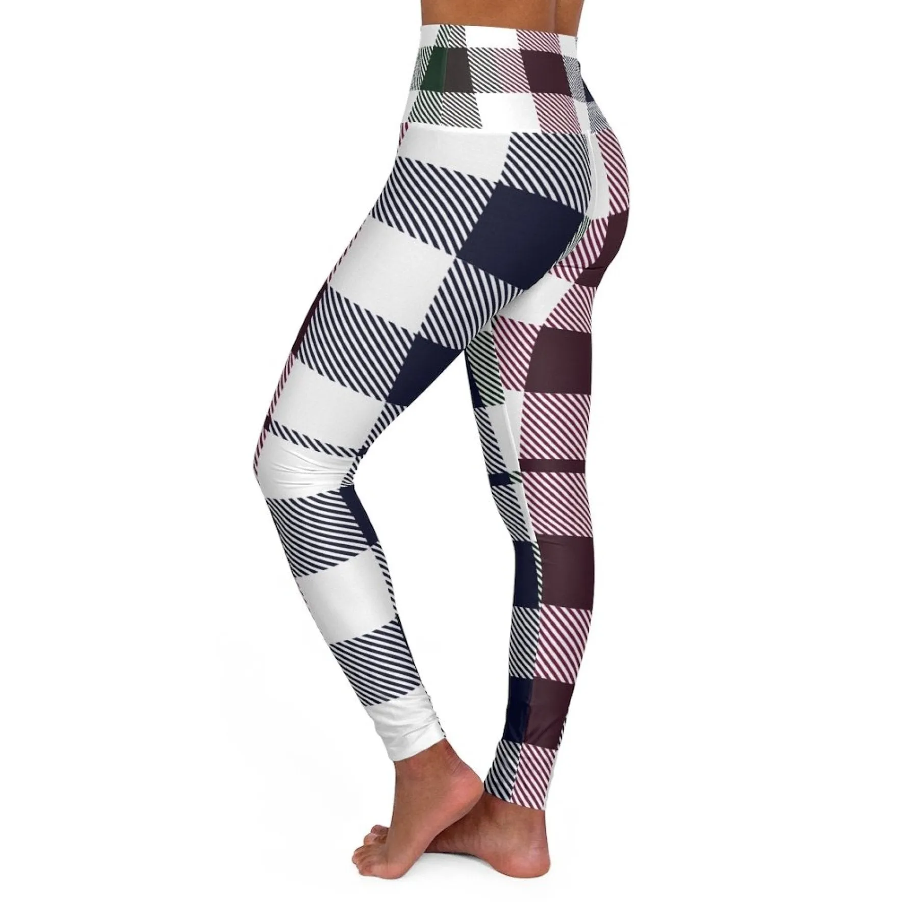 Womens High-waist Fitness Legging Yoga Pants - Multicolor Plaid